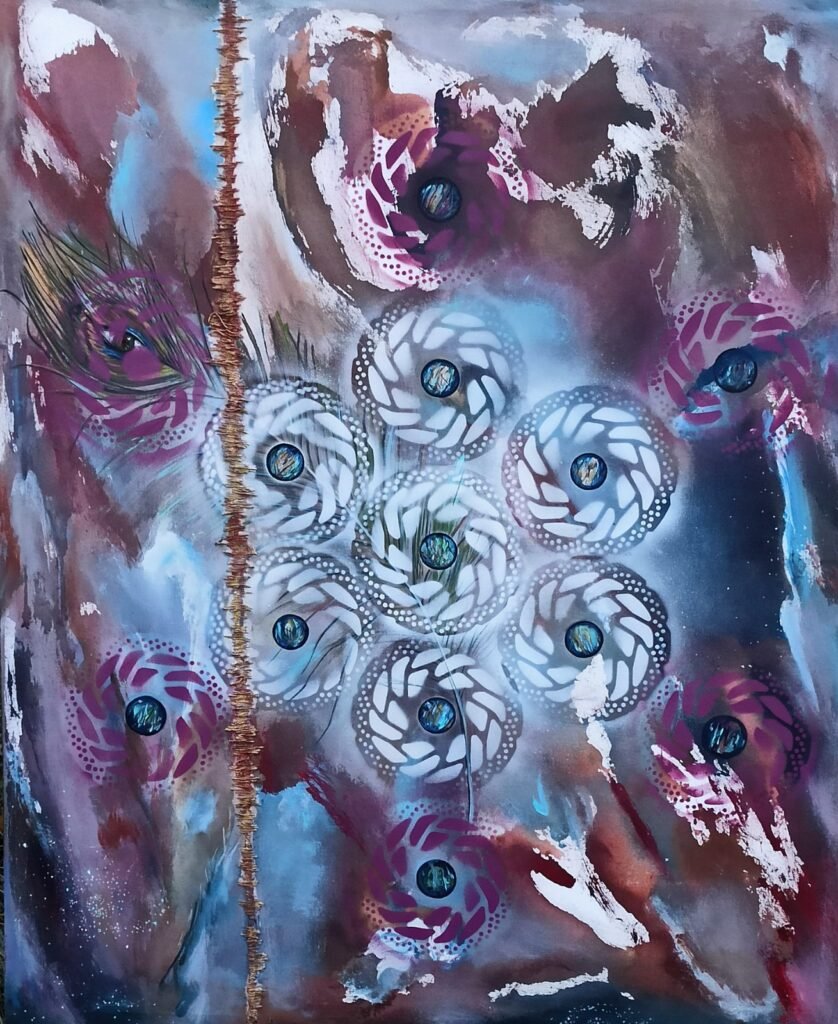 Hilo dorado - Esmalte sobre lienzo, obra original de la artista