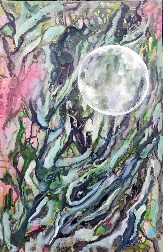 Mas allá - Esmalte sobre lienzo, obra original de la artista