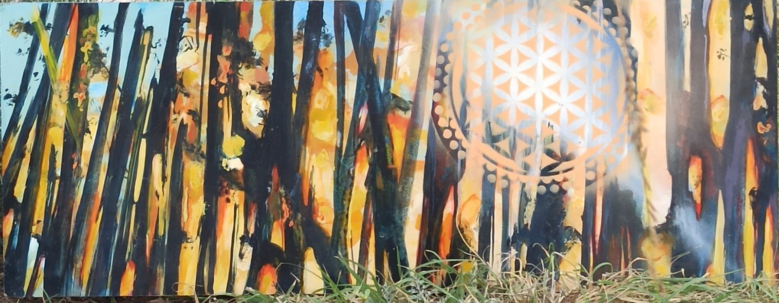 Rayos - Cuadro en esmalte sobre madera, obra original de la artista