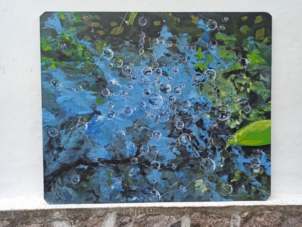 Red de Indra - Esmalte sobre madera, técnica mixta, obra original de la artista