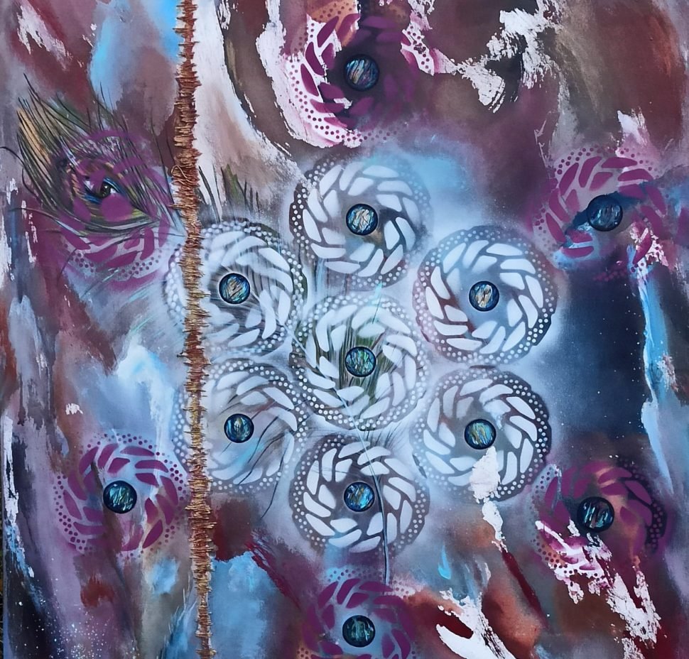 Hilo dorado - Esmalte sobre lienzo, obra original de la artista