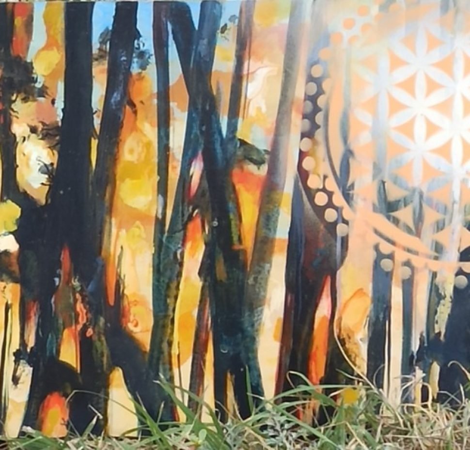 Rayos - Cuadro en esmalte sobre madera, obra original de la artista