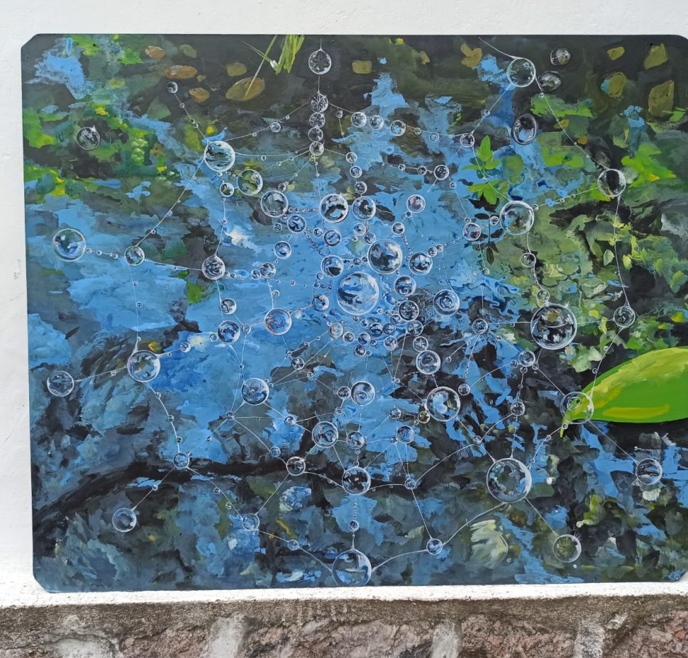 Red de Indra - Esmalte sobre madera, técnica mixta, obra original de la artista